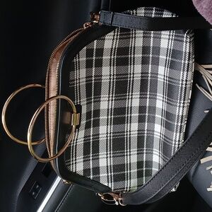 IMAN Plaid Dome Satchel Black/White